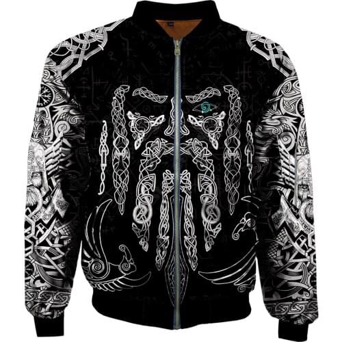 Men For Women Winter Bomber Jackets Viking Tattoo 3D Printed Autumn Zipper Flight Jacket Casual Unisex Harajuku Coat 05