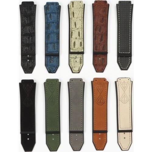 25x19mm Matte Leather Rubber Silicone Strap For Hublot Watch Strap 22mm Folding Buckle Mens Sports Waterproof Watch Accessories