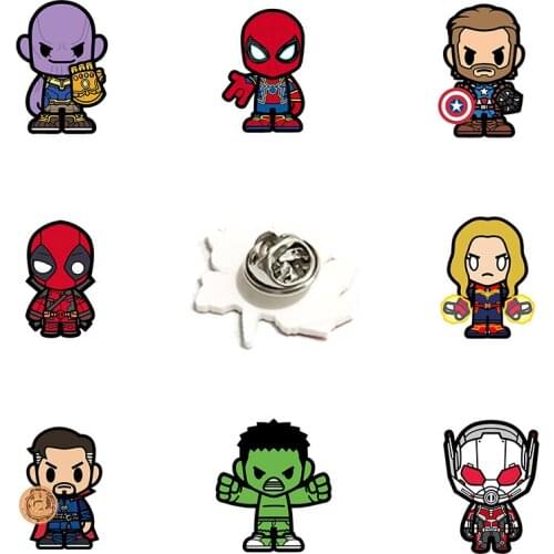 Disney Fashion New Lapel Pins Iron Man Spider-Man Hulk Captain America Modeling Acrylic Epoxy Resin Children Pins Jewelry