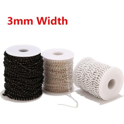 Stainless Steel White Black Chain 3mm Width Glass Beads Handmade Tiny Bead Chains For DIY Jewelry Bracelets Necklaces Findings