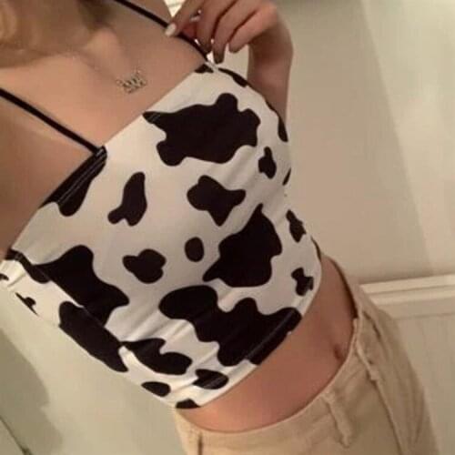 2021 Womens New Elastic Navel-leaking Short Condole Top Fashion Cow Printed Vest DLDD676
