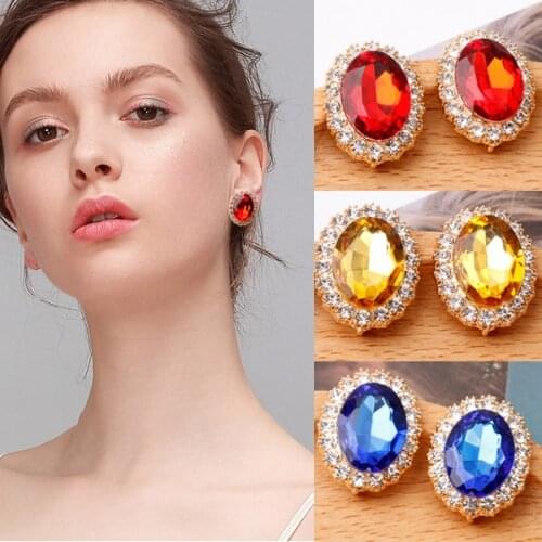 Oval Zircon Stone Artificial Crystal Rhinestones Ear Studs Super Shiny Earrings Fashion Jewelry for Women Girls TT@88