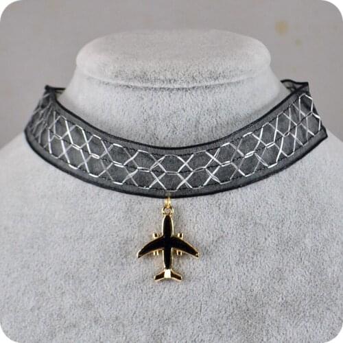Airplane Pendant Yarn Choker Necklace Elegant Women Girl Fashion Jewelry