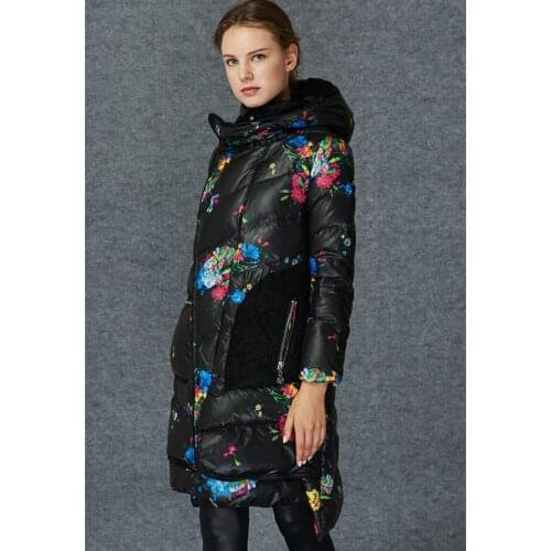 New Parka Womens Jackets Warm Winter Coat White Duck Down Jacket Women Asymmetric Floral Coats Abrigo Mujer WXF158