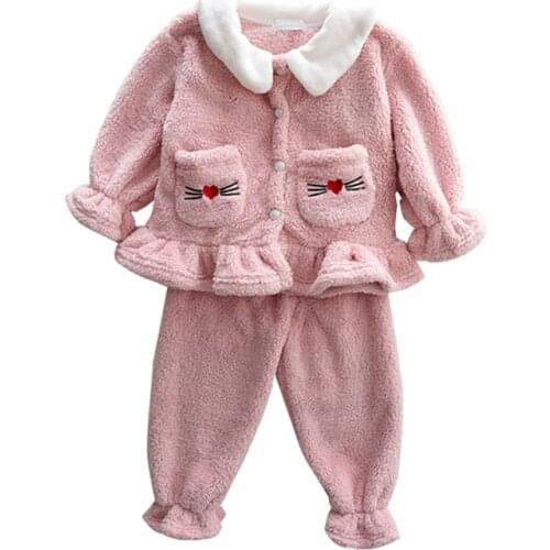 Toddler Girls Casual Clothes Set 2019 Winter Lovely Baby Velvet Thicken Cartoon Coat+Pant Warm Suit For 2-7Yrs Toddler Clothes