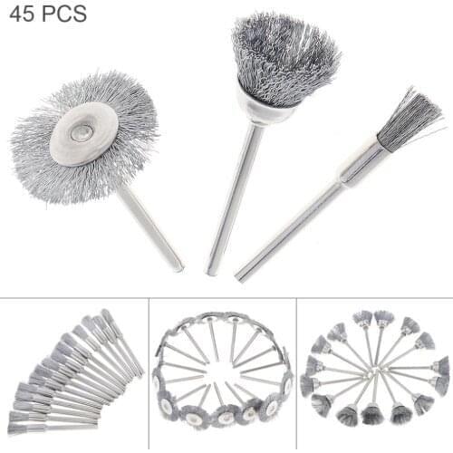 45pcs/lot Stainless Steel Wire Brushes with Bowl-type Head and 3mm Diameter Shank for Rust Removal / Polishing