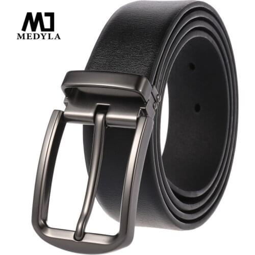 Medyla Mens Belt High Quality Cowhide Belts Leather Jeans Belt Pin Buckle Punching Youth Belt 3.5cm Dropshipping