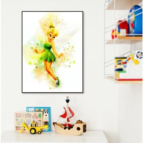 Diseny Tinkerbell Print Peter Fairy Disney Prints Watercolor Nursery Room Disney Princess Movie Poster Print Wall Decor Art Girl