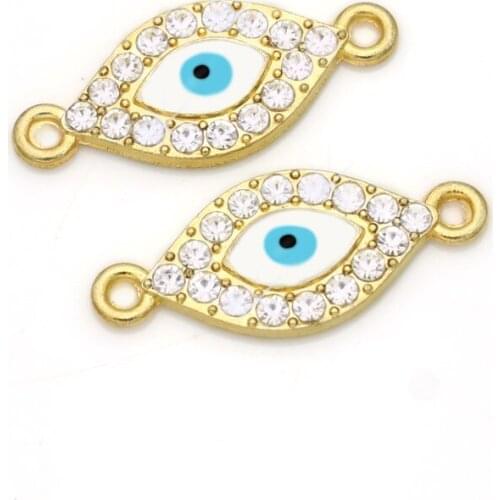 Gold Color Evil Blue Eye Crystal Connector fit Jewelry Making Bracelet Jewelry Accessories DIY Craft 26x11mm
