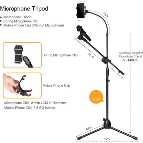 Telescopic Microphone Floor Metal Tripod Flexible Mobile Phone Holder Clip Swing Boom Stage Bracket Mic Holder Microphone Stand