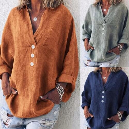 2021 New Spring Summer Women Blouse Solid Color V Neck Summer Long Sleeve Buttons Lapel Top for Party Large Size Tops M-3XL