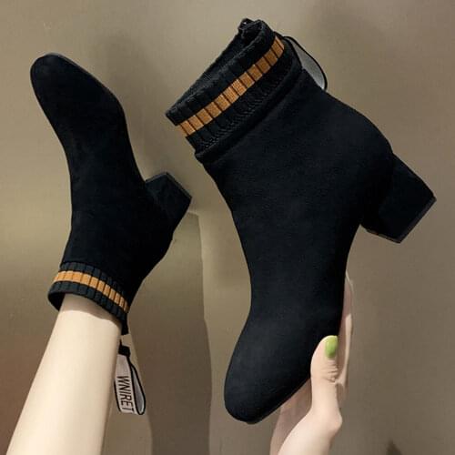 Large Size 35-43 Thick Heel Women Ankle Boots Fashion Mixed Colors Ladies Suede Boots Rubber Mixed Colors Women Boots