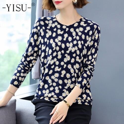 YISU Women O Neck Long Sleeve Sweater Tops Loose Knit Pullover Floral pattern printed sweater Autumn Winter Sweater Jumper Women
