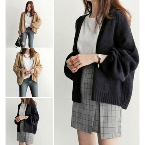 Women Winter Warm Casual Loose Solid Color Short Knit Cardigan Sweater Coat Open Front Cardigan Casual Style Coat