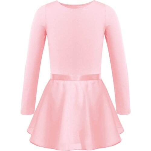 Girls Long Sleeve Cotton Leotard Tutu Ballet Dance Performance Princess Dress Gymnastic Bodysuit with Chiffon Tied Skirt