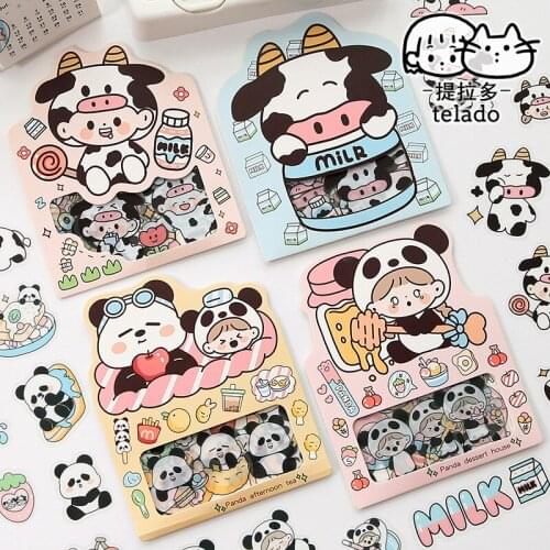 4 Designs 30 Pcs/bag Panda cow PET waterproof decoration Cute Hand Account Collage Material Stickers