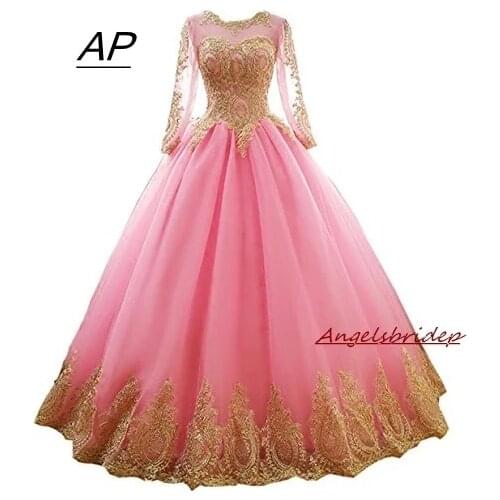 ANGELSBRIDEP Sweet 16 Quinceanera Dresses Vestidos De 15 Anos Scoop Gold Applique Cinderella Princess Party Gowns Plus Size