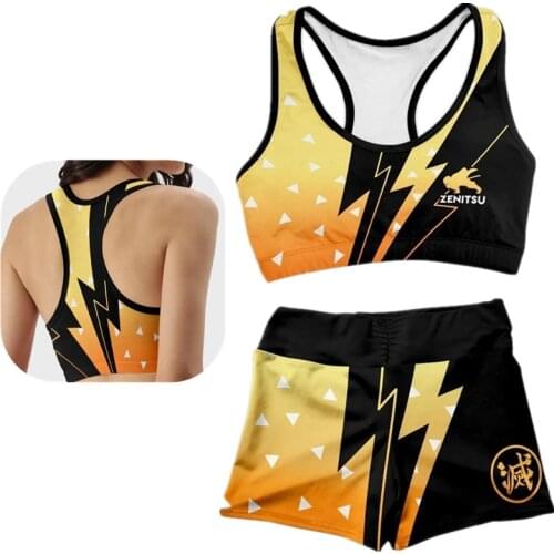 Anime Demon Slayer Cosplay Costume Swimsuit Agatsuma Zenitsu Gym Sport Workout Running Short Bra Yoga Suit Tracksuit Fitness