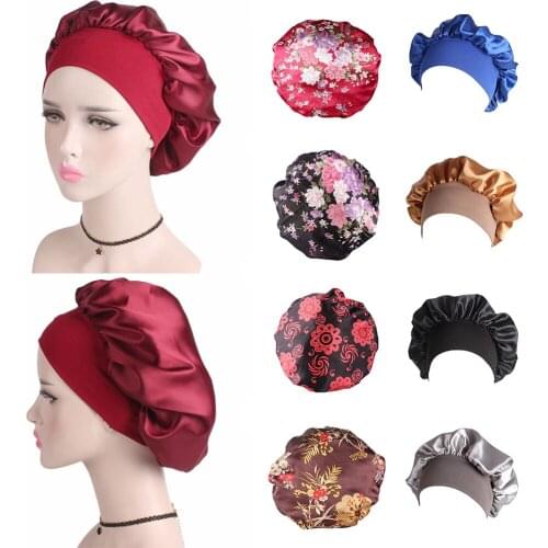 Satin Silk Nightcap Protect Hair Cap Solid Color Printed Wide-brimmed Hairband Fashion Bonnet Sleep Cap Comfort Chemotherapy Hat
