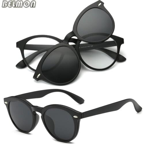 Belmon Spectacle Frame Men Women With Polarized Clip On Sunglasses Magnetic Glasses Male Female Prescription Optical RS493