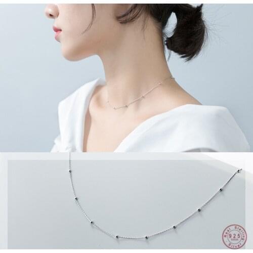 WANTME Genuine 100% 925 Sterling Silver Cross Chain Glossy Bead Choker Necklace Women Minimalist Fine Jewelry Cute Accessories