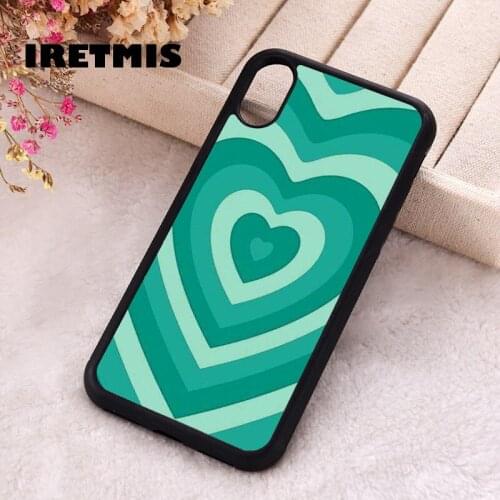 Iretmis 5 5S SE 2020 Phone Cover Case for iPhone 6 6S 7 8 Plus X Xs XR 11 12 Mini Pro Max Rubber Silicone Teal Green Hearts