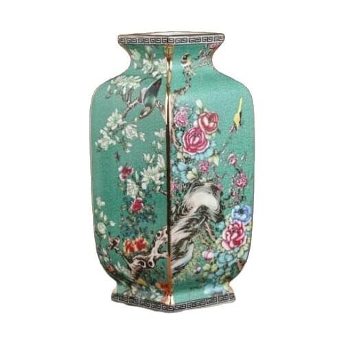 Qing Dynasty Qianlong Enamel Painting Golden Square Flower and Bird Vases Antique Porcelain Antique Porcelain Antique Porcelain