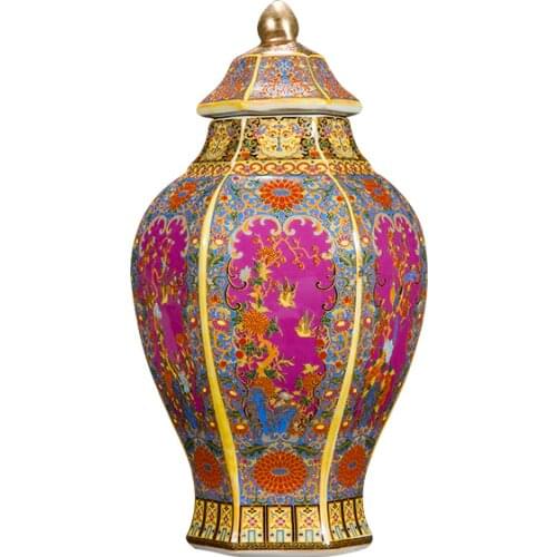 Jingdezhen Enamel Hexagonal Jar Porcelain General Tankl Decoration antique enamel pastel color porcelain