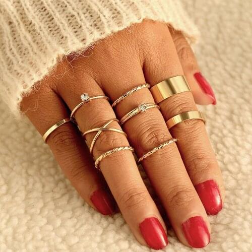 EN Simple Gold/Silver Color Geometric Rings Set Bohemia Fashion Women Twist Knuckle Finger Ring Party Jewelry