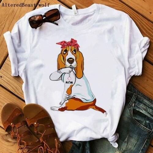 Basset Hound Dog T-shirt Women Harajuku I Love Mom Printed Bandana Short Sleeve Tshirt Summer Women Graphic Tops Female T Shirt