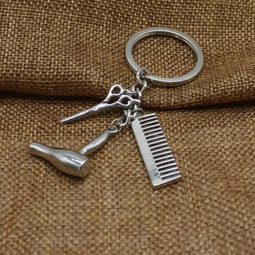 Glamour key chain hairdresser gift comb scissors hair dryer car interior accessories jewelry gift keychain