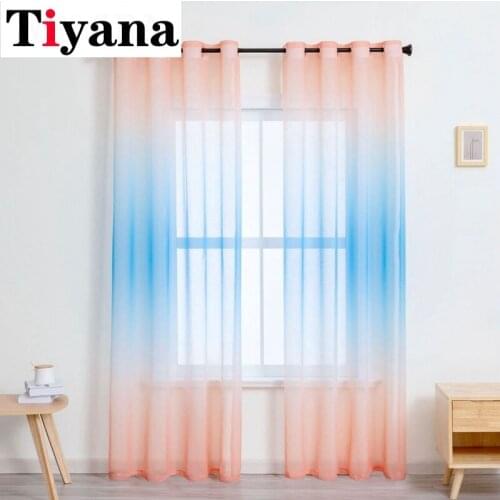 Rainbow Gradient Color Window Curtain for Living Room Wedding Party Decoration Yellow Grey Tulle Sheer Curtain Drape JK008Z