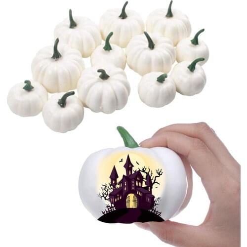 12Pcs Halloween Foam Artificial Pumpkins Fake Small White Pumpkin Ornament Home Decoration for Fall Harvest Thanksgiving