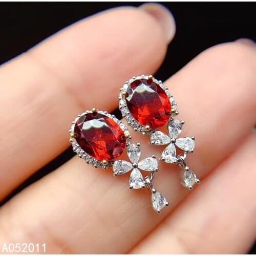 KJJEAXCMY fine jewelry natural Garnet 925 sterling silver trendy girl earrings new Ear Studs support test hot selling