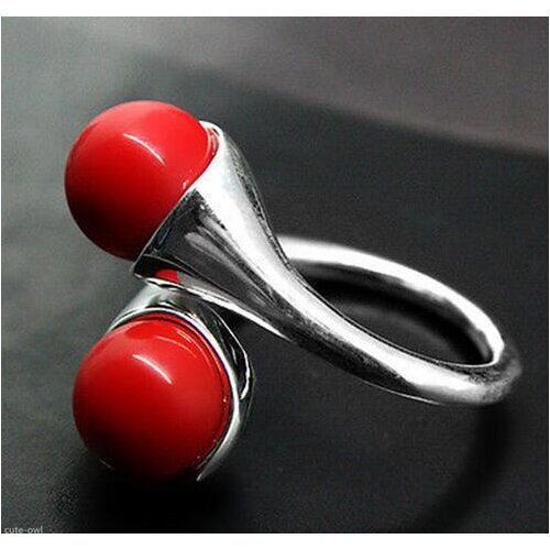 Beautiful women natural red coral 925 sterling silver ring