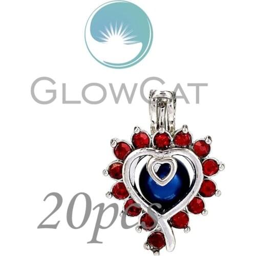 Red Rhinestone Multi-layer Heart Beads Cage Perfume Diffuser Pearl Cage Locket Pendant 20x KK1063