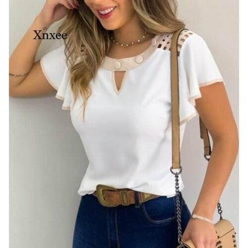 Summer Ruffle T-Shirt Womens Fashion Ruffled Short Sleeves Chiffon Tops Casual Slim Fit Shirts Blouse Blusas Fashion Clothing