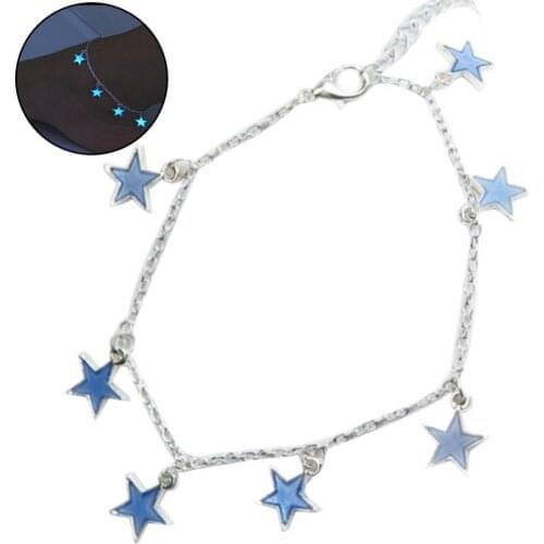 Fashion Unisex Blue Fluorescent Pentagonal Star Tassel Beach Anklet Bracelet