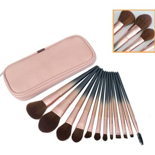 12Pcs Makeup Brushes Set Gradient Color Foundation Powder Blush Eyeshadow Professional Cosmetic Brush Kit with Bag