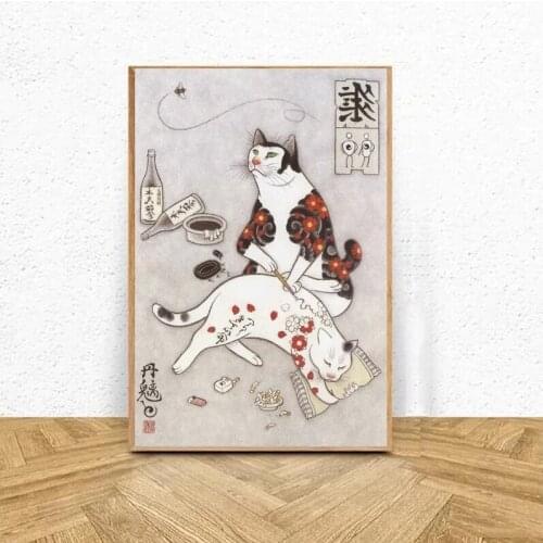 Wall Art Modular Canvas Pictures Japanese Samurai Cat Tattoo Cat Home Decor Painting Prints Poster Living Room Cuadros No Frame