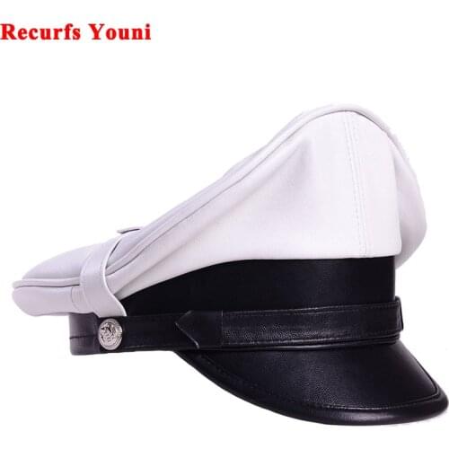German Hat For Men Classic Real Leather Motorcycle Heavy Machine Knight Caps Male Punk Locomotive Retro Officer General Gorros