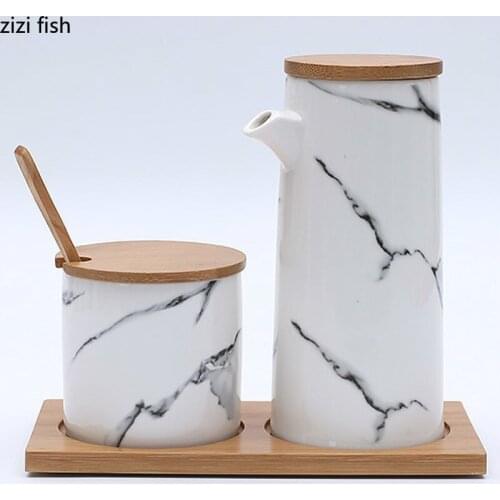 Nordic Ceramic Kitchen Combination Seasoning Tank Kitchen Oil Tank, Salt Shaker, Seasoning Box Cutlery Spoon Holder salt bottle