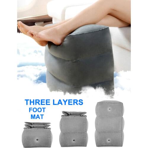 Newest Foldable Pouf Bed Inflatable Portable Travel Footrest Pillow Portable Plane Train 3 Layers Adjustable Flight Leg Cushion