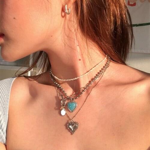 New Summer Fashion Angel Love Heart Hollow Out Pendant Necklace for Women Statement Rhinestone Toggle Clasp Necklace Jewelry
