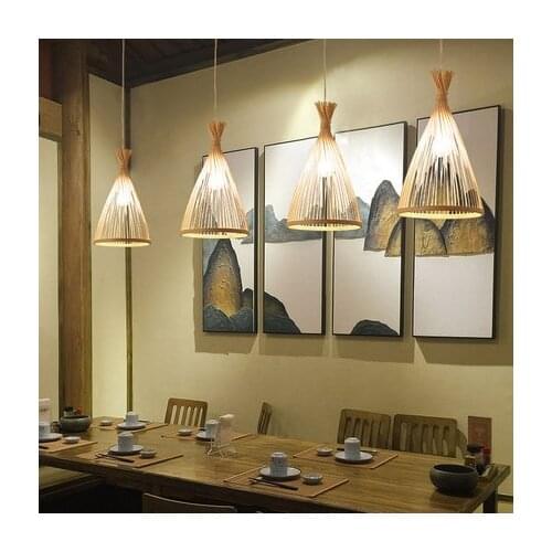 Bamboo Living Dining Room Pendant Light Simple Design Natural Bamboo Weaving Hand Made Suspension Lamp Bedroom Restaurant E27