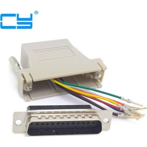 Serial Interface D-Sub 25pin Male Extender To Lan Cat5 Cat5e RJ45 Ethernet Female Adapter Beige Color