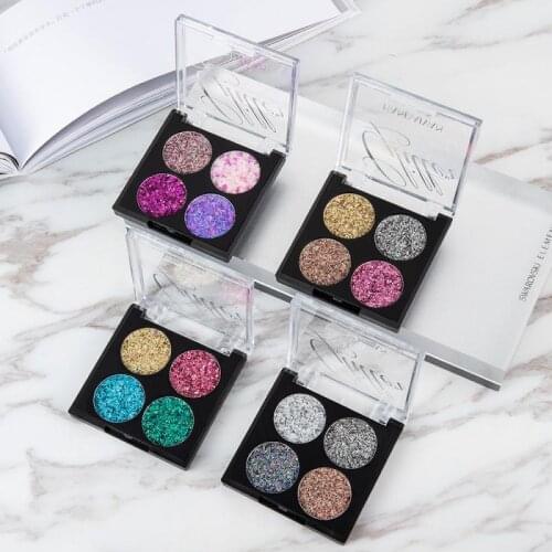 Professional 4 Colors Glitter Eyeshadow Palette Set Eye Shadow Waterproof Metallic Shiny Diamond Shine Eyeshadow Makeup TSLM1