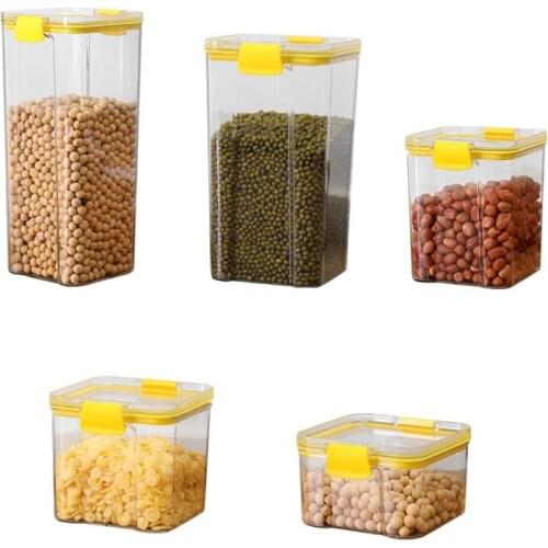 Transparent Sealed Storage Box Kitchen Food Grain Containers Square Nut Snack Storage Tank Airtight Pantry Household Grain Jar