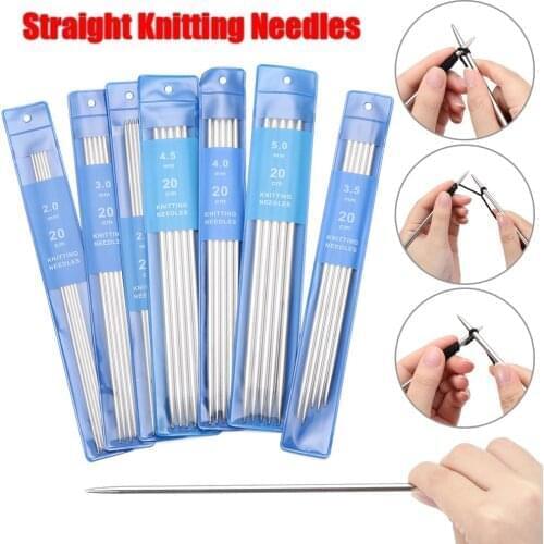 5Pcs/set 20cm Straight Knitting Needles Stainless Steel Crochet Hook DIY Sweater Weave Knitting Tools Size 2-5mm