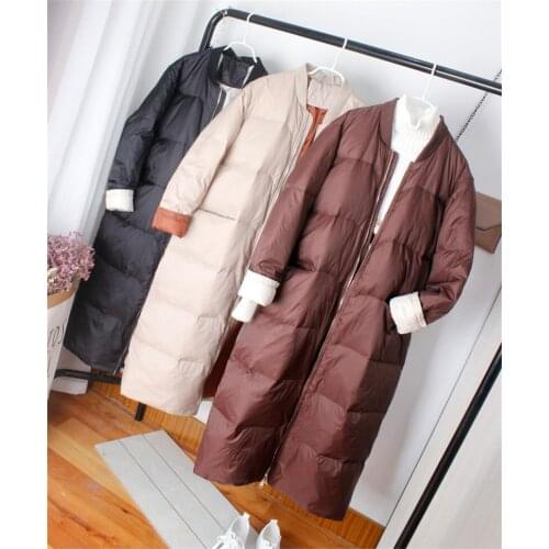2019 New Winter White Duck Down Jacket Women Slim Down Long Coat Parkas Female Warm Parkas Snow Outwear Black Brown Light khaki
